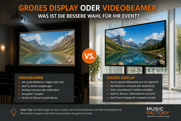 Großes Display oder Videobeamer – was ist die bessere Wahl? - Display oder Beamer? Der direkte Vergleich für Events